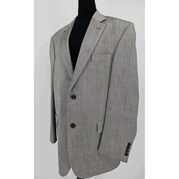 Andrew Fezza 42R Black 100% Silk‎ Herringbone Mens Blazer Suit Jacket Sport Coat